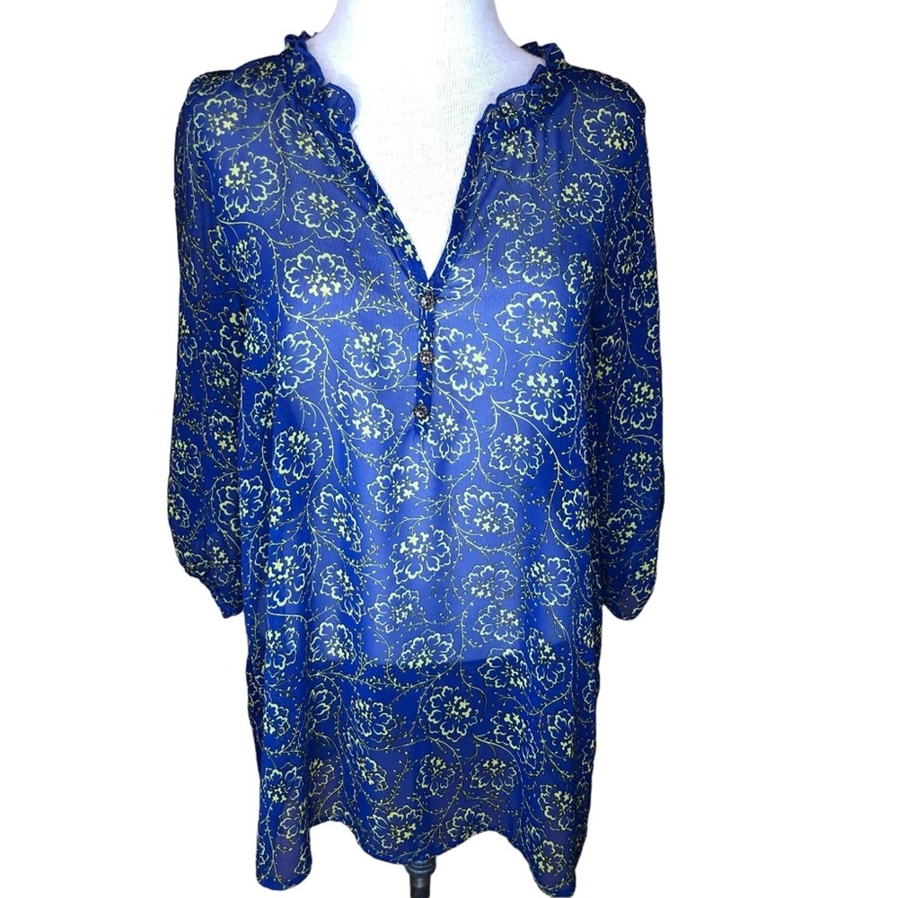 Blue & Yellow Sheer Tunic M